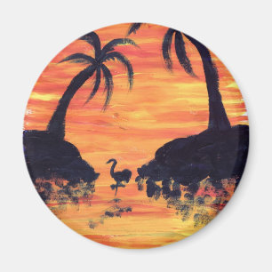 Aimant Coucher de soleil flamant rose art par EelKat