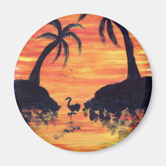 Aimant Coucher de soleil flamant rose art par EelKat (Devant)