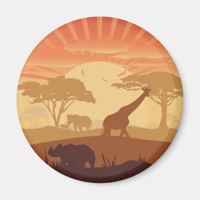 Aimant Coucher de soleil safari silhouette faune art de l (Devant)