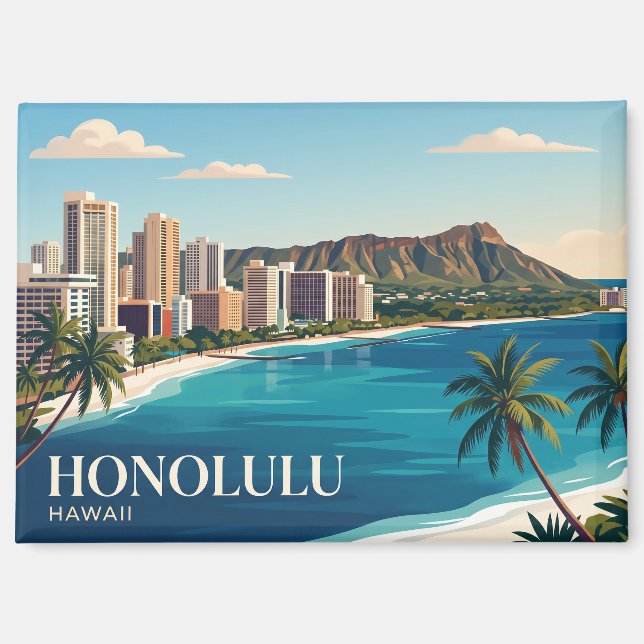 Aimant Coucher de soleil sur Honolulu Hawaï (Recto)