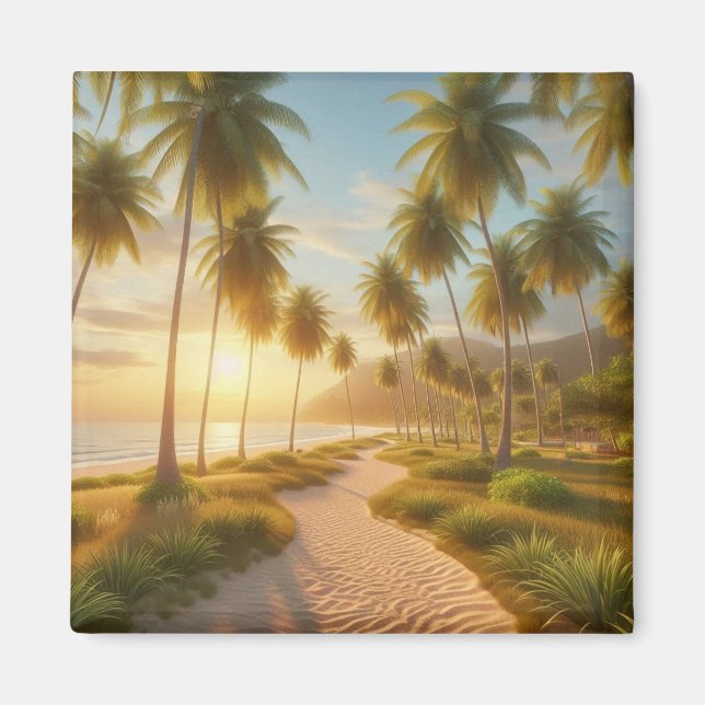 Aimant coucher de soleil sur la plage des Caraïbes/tropic (Devant)