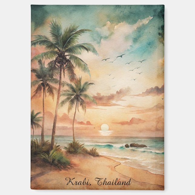 Aimant Coucher de soleil sur la plage tropicale de Krabi  (Recto)