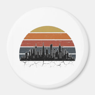 Aimant Coucher de soleil sur la skyline de la ville rétro