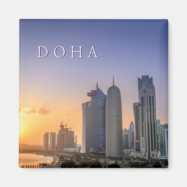 Aimant Coucher de soleil sur la ville de Doha, Qatar (Devant)