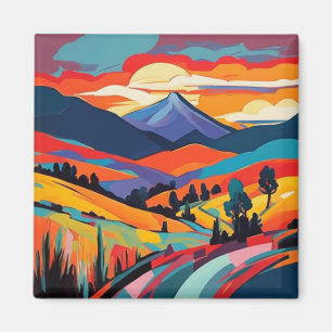 Aimant Coucher de soleil sur le paysage de la montagne d'