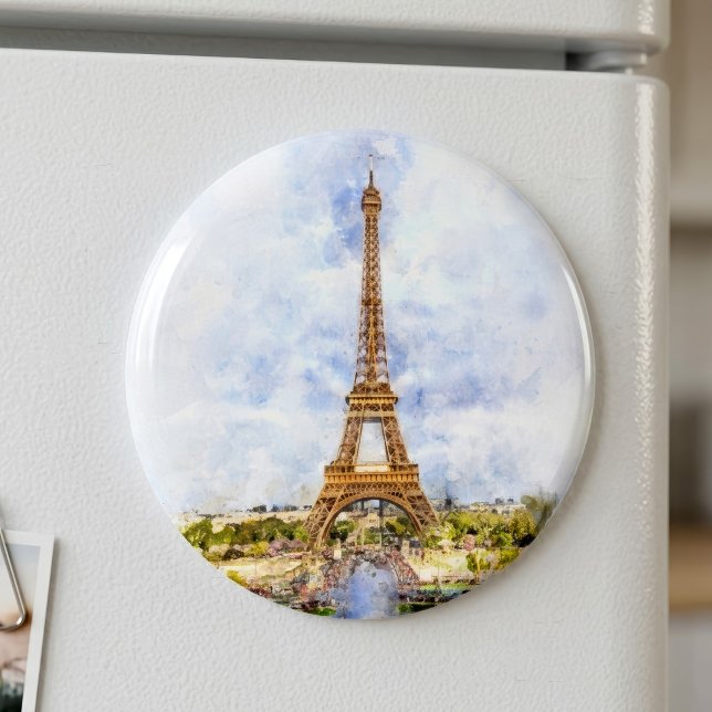 Aimant Coucher de soleil Tour Eiffel Paris Aquarelle fran (Sunset Eiffel Tower Paris French Watercolor. Magnet)