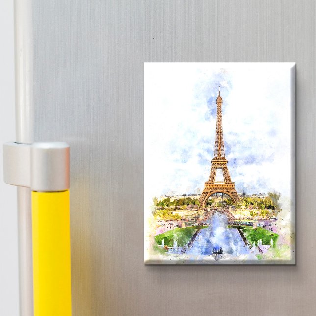 Aimant Coucher de soleil Tour Eiffel Paris Aquarelle fran (Sunset Eiffel Tower Paris French Watercolor. Magnet)