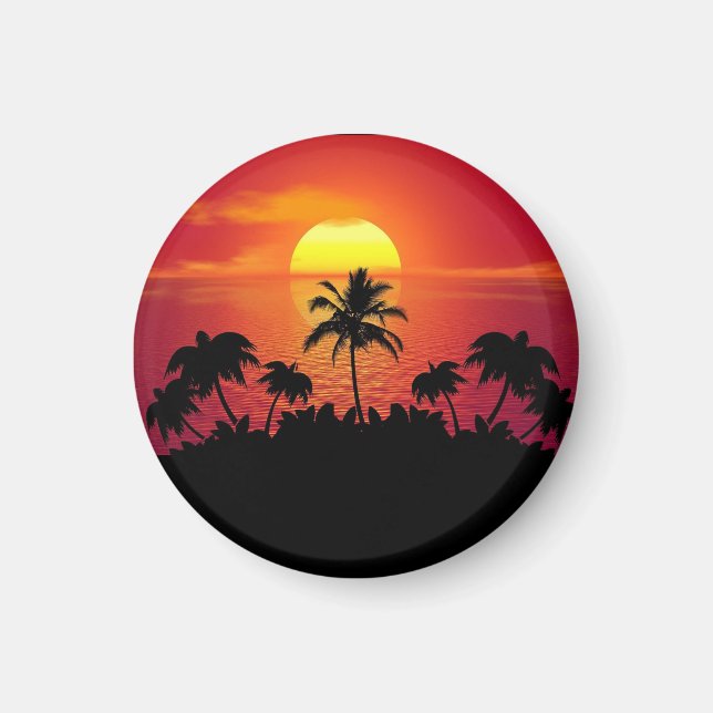 Aimant Coucher de soleil tropical Palmiers Silhouette Pla (Devant)