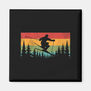 Aimant Coucher De Soleil vintage Ski Pour Skieurs De Desc