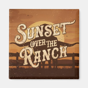 Aimant Coucher de soleil vintage sur le ranch
