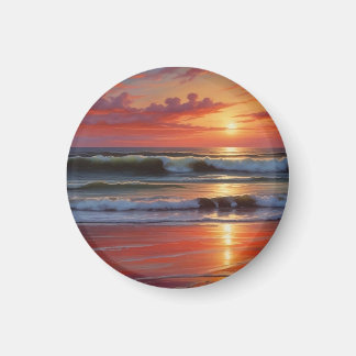 Aimant Coucher Rouge Océan Peinture de paysage marin