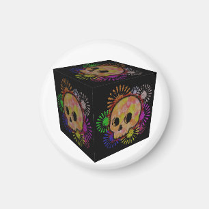 Aimant Couleur d'aquarelle colorée du crâne de flamme flo