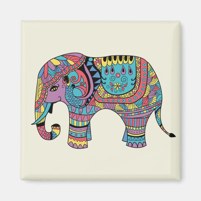 Aimant Couleur vive Mandala Elephant (Devant)