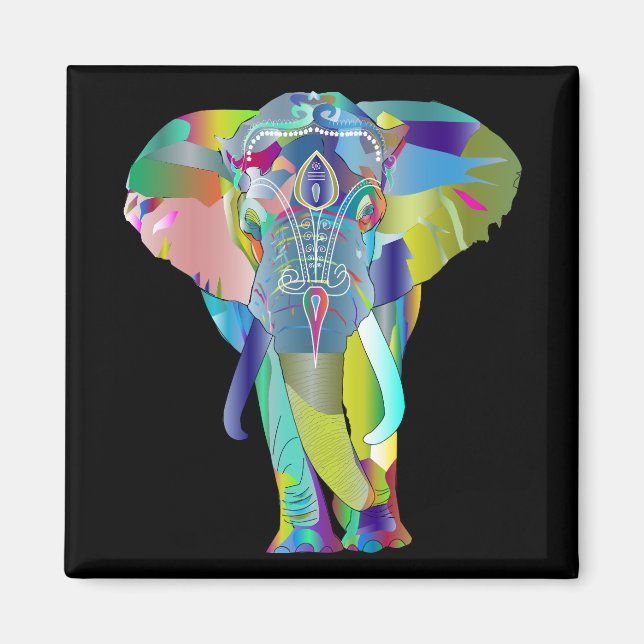 Aimant Couleur vive Mandala Elephant (Devant)