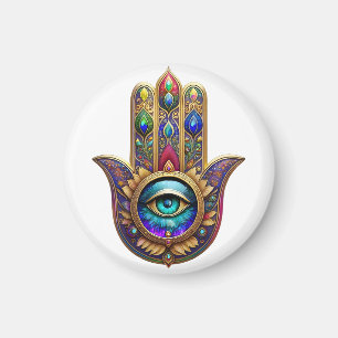 Aimant Couleurs de Paon Doré Hamsa Saphir Vert Troisième