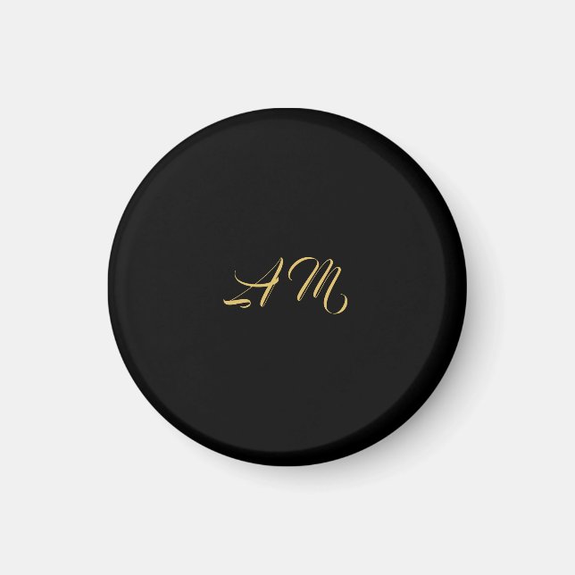 Aimant Couleurs d'or noir Monogramme Calligraphie initial (Devant)