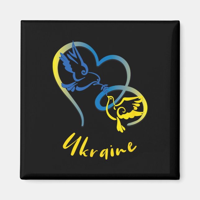 Aimant Couleurs du drapeau ukrainien Colombes et cœurs de (Devant)