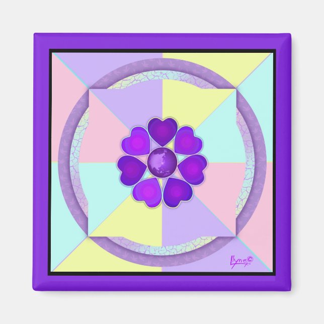 Aimant Couleurs pastel & coeurs violets battre (Devant)