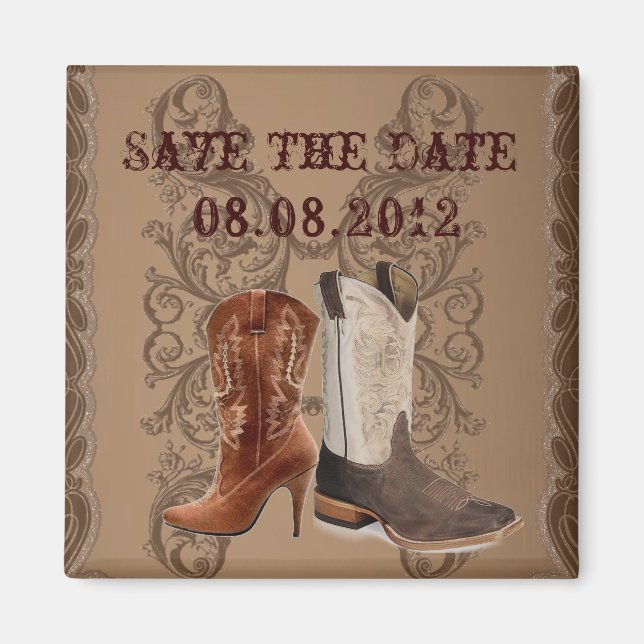Aimant Country Cowboy Boots Western Wedding enregistrer l (Devant)