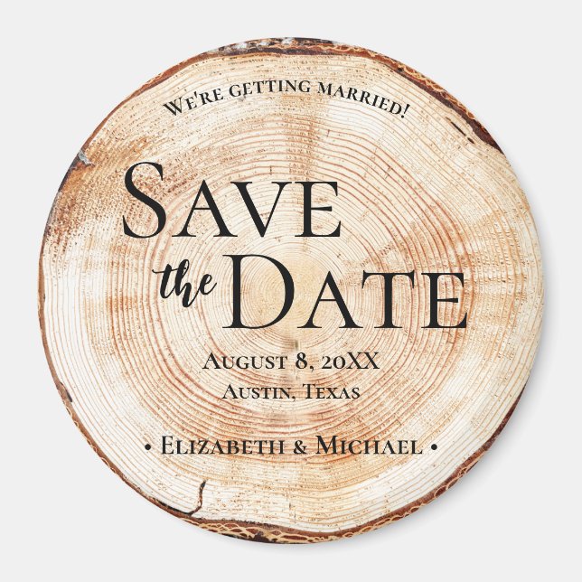 Aimant Coupe bois Mariage rustique personnalisée (Devant)