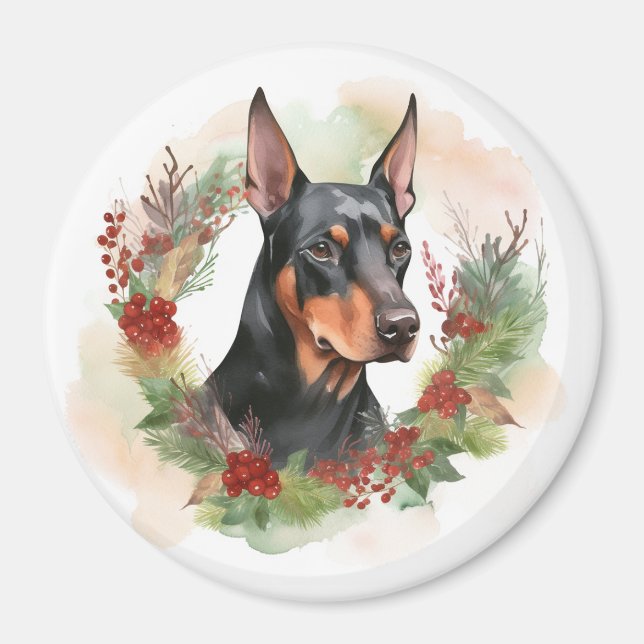 Aimant Coupe festive Doberman Christmas Wreath (Devant)