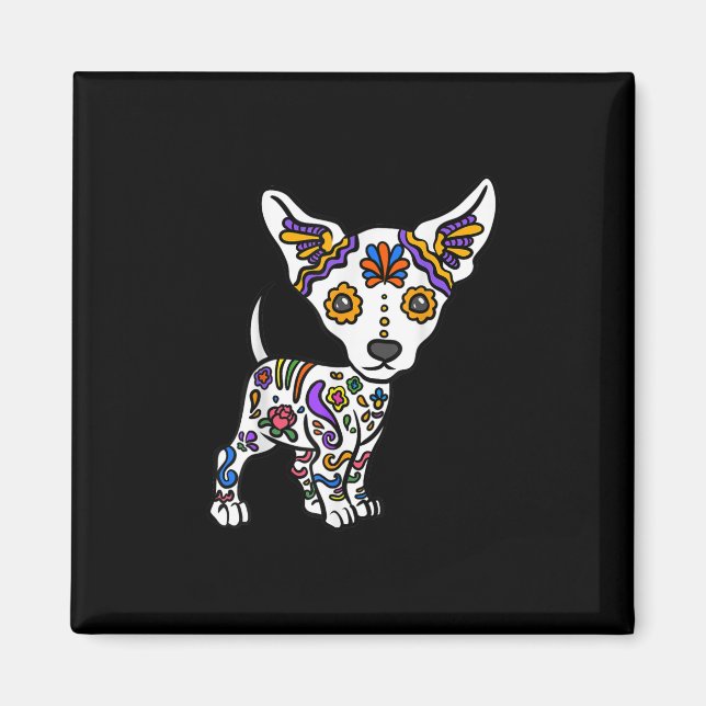 Aimant coupe sugar skull chihuahua (Devant)