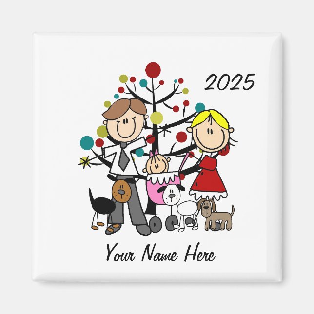 Aimant Couple avec bébé fille Trois Chiens en céramique O (Devant)