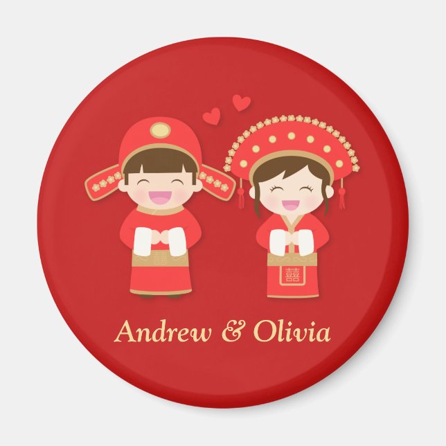 Aimant Couple Chinois Traditionnel Mariage Mignon (Devant)