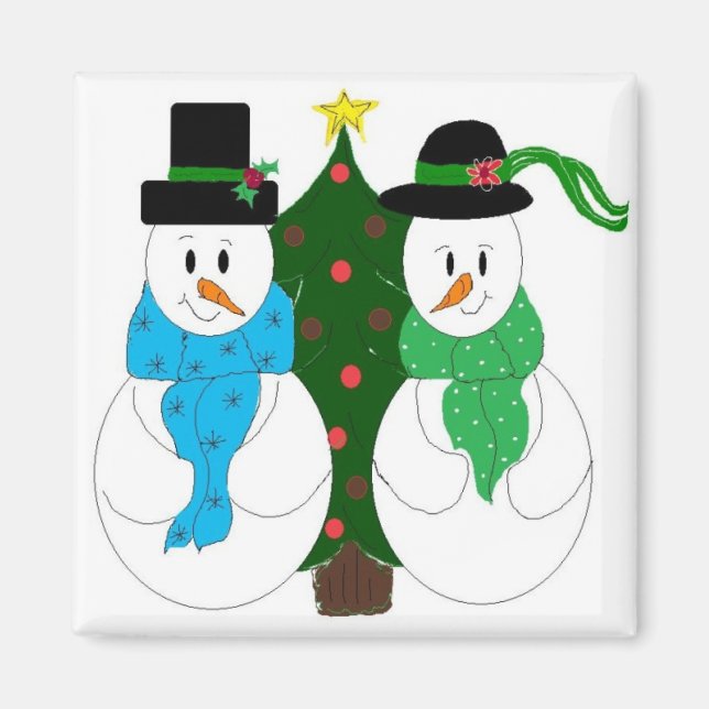 Aimant Couple de bonhomme de neige adorable (Devant)