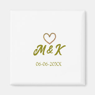 Aimant couple de mariage nom lettre moderne cœur d'or 
