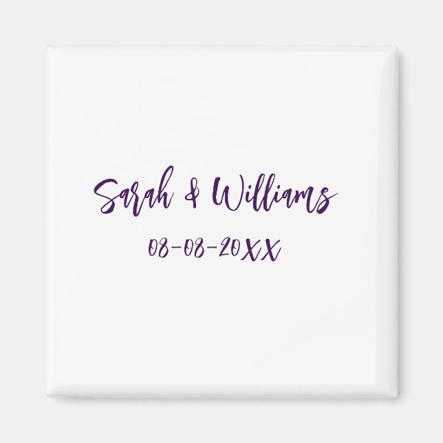 Aimant couple de mariages. Nom date violet simple mo mini (Devant)
