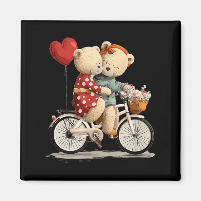 Aimant Couple de nounours mignon avec graphique de vélo f (Devant)