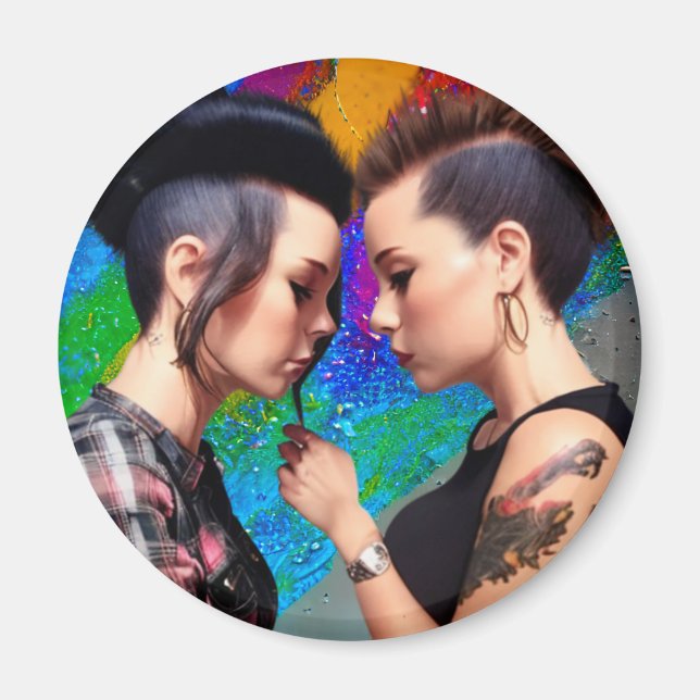 Aimant Couple Lesbian Couple Rainbow Art (Devant)