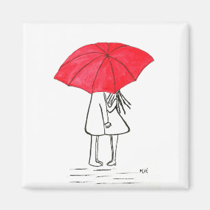 Aimant Couple parapluie rouge mariage rustique chic minim