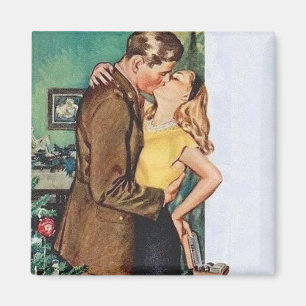 Aimant Couple qui s'embrasse Noël Vintage