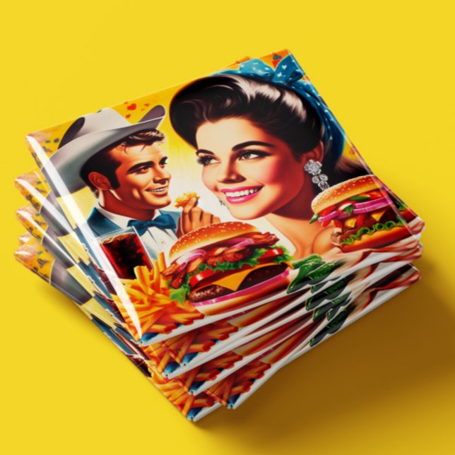Aimant Couple rétro de fast food (Créateur téléchargé)