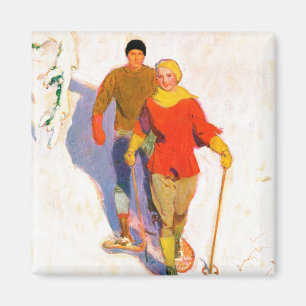 Aimant Couple Wearing Snowshoes par McClelland Barclay