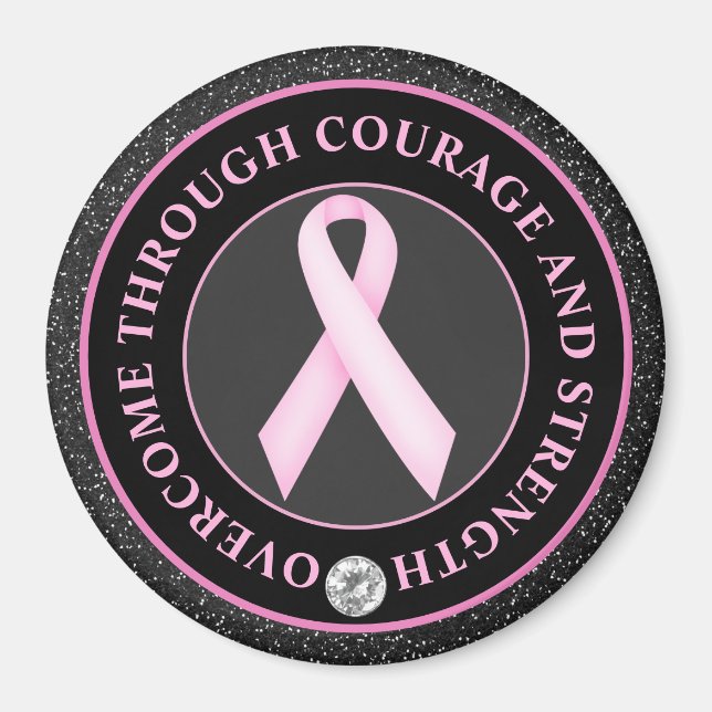 Aimant Courage and Strength – Pink Ribbon Awareness (Devant)