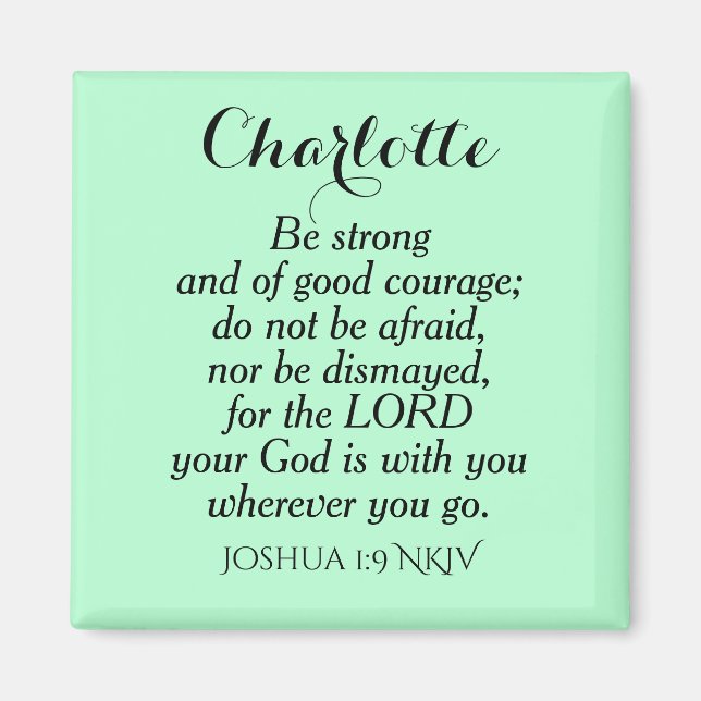 Aimant Courage vert clair Bible Verset Nom personnalisé S (Devant)
