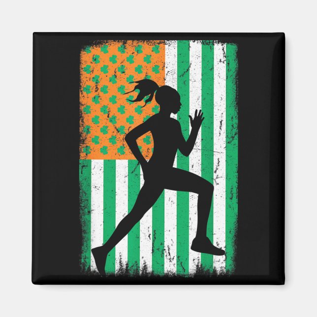 Aimant Coureuse irlandaise Drapeau américain Fête de la S (Devant)