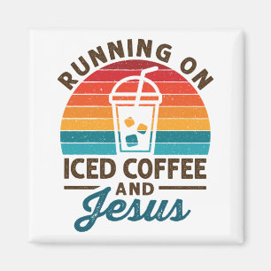 Aimant Courir sur du café glacé et Jesus Retro