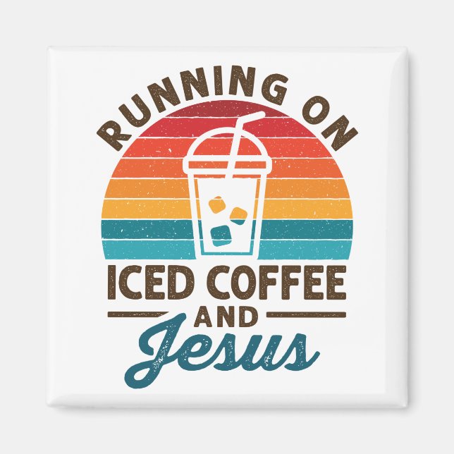 Aimant Courir sur le café glacé et Jesus Retro (Devant)