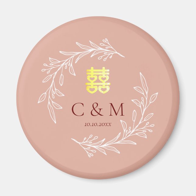 Aimant Couronne de feuilles rose poussiéreuse boho pour m (Devant)