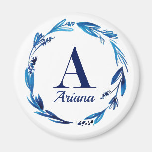 Aimant Couronne de fleurs bleues Monogramme 'A'