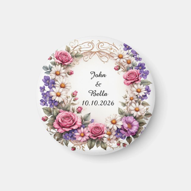 Aimant Couronne de fleurs personnalisée avec nom pour la  (Devant)