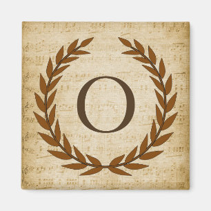 Aimant Couronne de laurier de papier à musique Monogramme