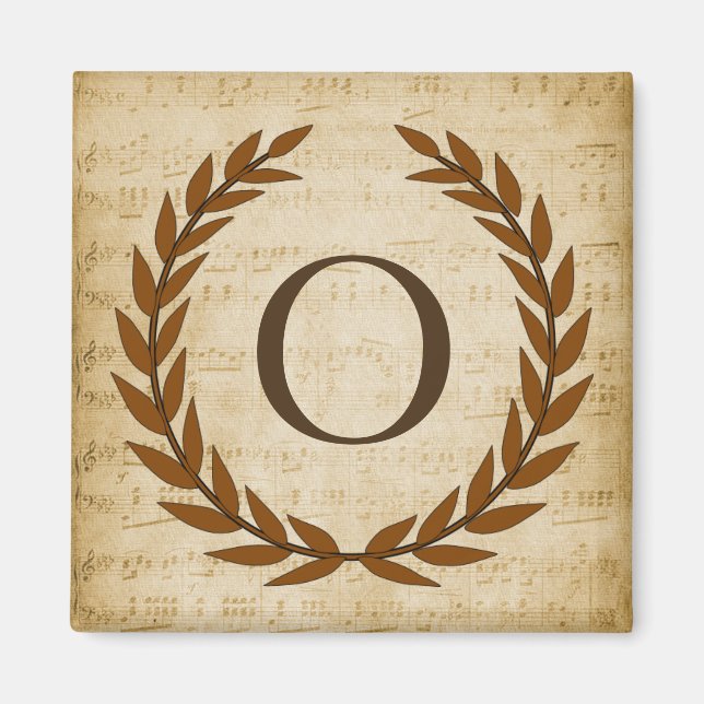 Aimant Couronne de laurier de papier à musique Monogramme (Devant)