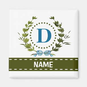 Aimant Couronne de lierre délicate et ruban avec monogram
