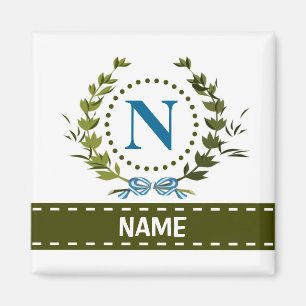 Aimant Couronne de lierre délicate et ruban avec monogram