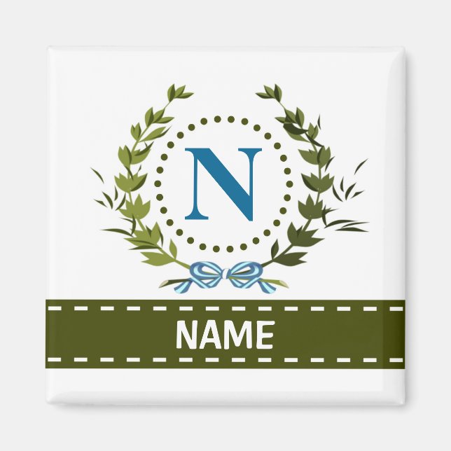 Aimant Couronne de lierre délicate et ruban avec monogram (Devant)
